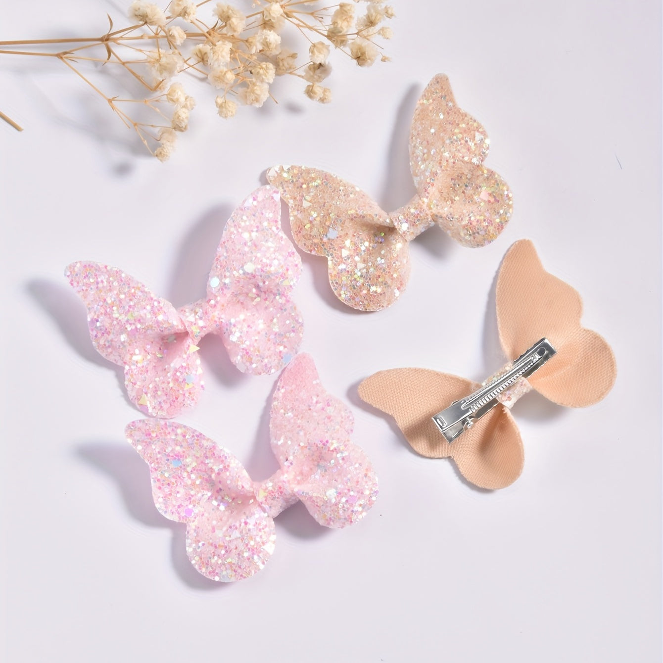 4pcs Girls Butterfly Hair Clip Set Glitter Sequin Side Clip Headwear Gift