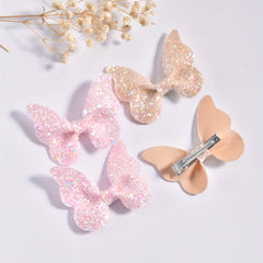 4pcs Girls Butterfly Hair Clip Set Glitter Sequin Side Clip Headwear Gift