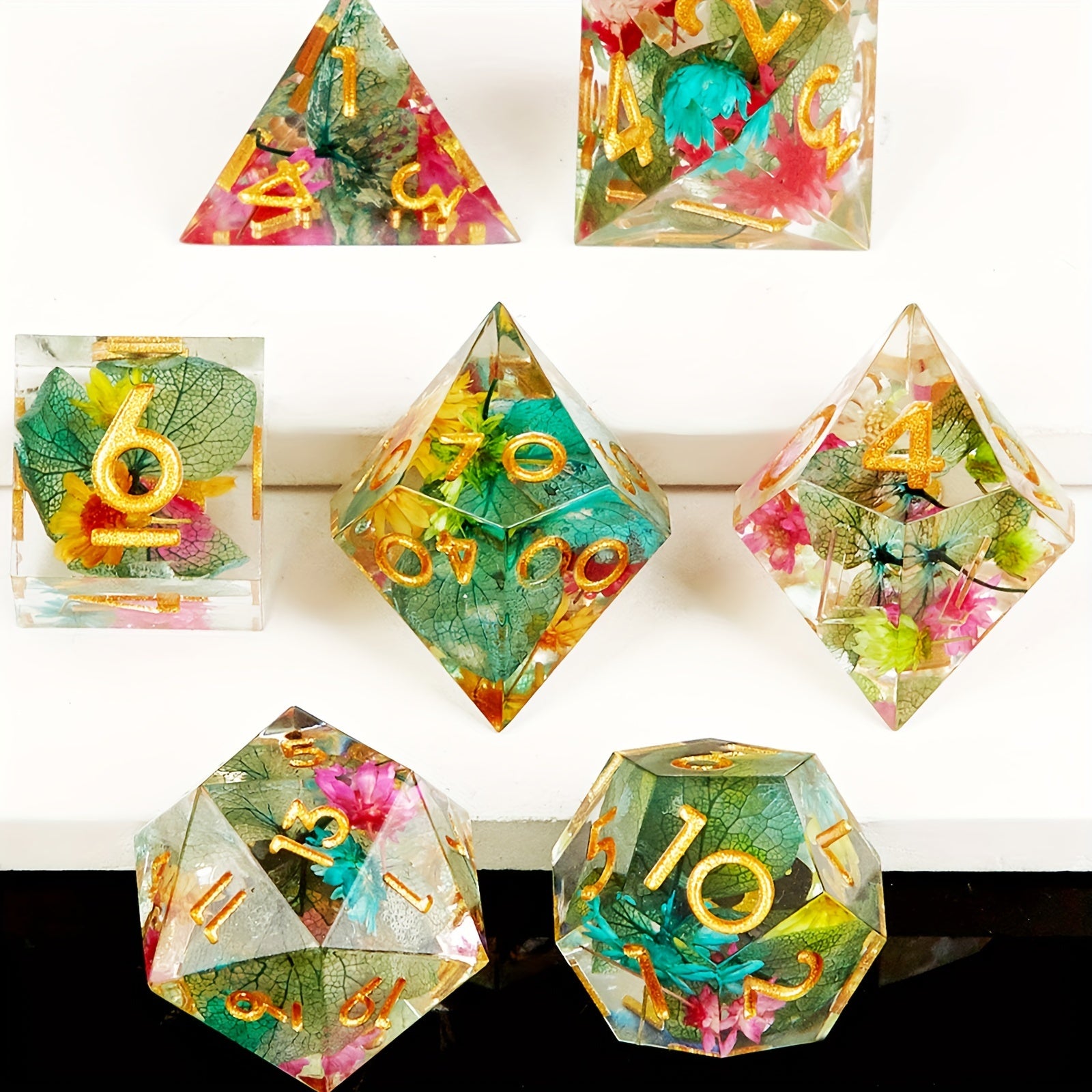7pcs Resin Sharp Edge Polyhedral Dice Set for Board Games