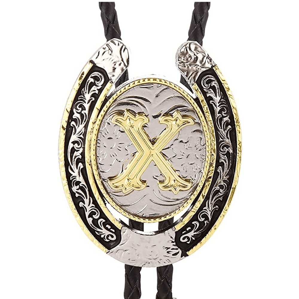 Round Natural Letter X Western Cowboy BOLO Tie Zinc Alloy Shirt Accessory