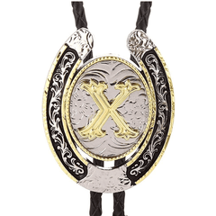Round Natural Letter X Western Cowboy BOLO Tie Zinc Alloy Shirt Accessory