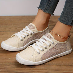 Women's Mesh Breathable Sneakers Lace Up Flat Canvas Shoes