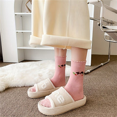 5 Pairs Geometric & Cartoon Pattern Socks Comfy Thickened Mid Tube Stockings