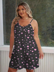 Women's Plus Heart Print V Neck Cami Dress