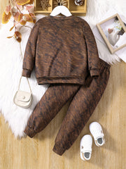 Girl's Cat 3D Pattern Sweatshirt & Sweatpants Set