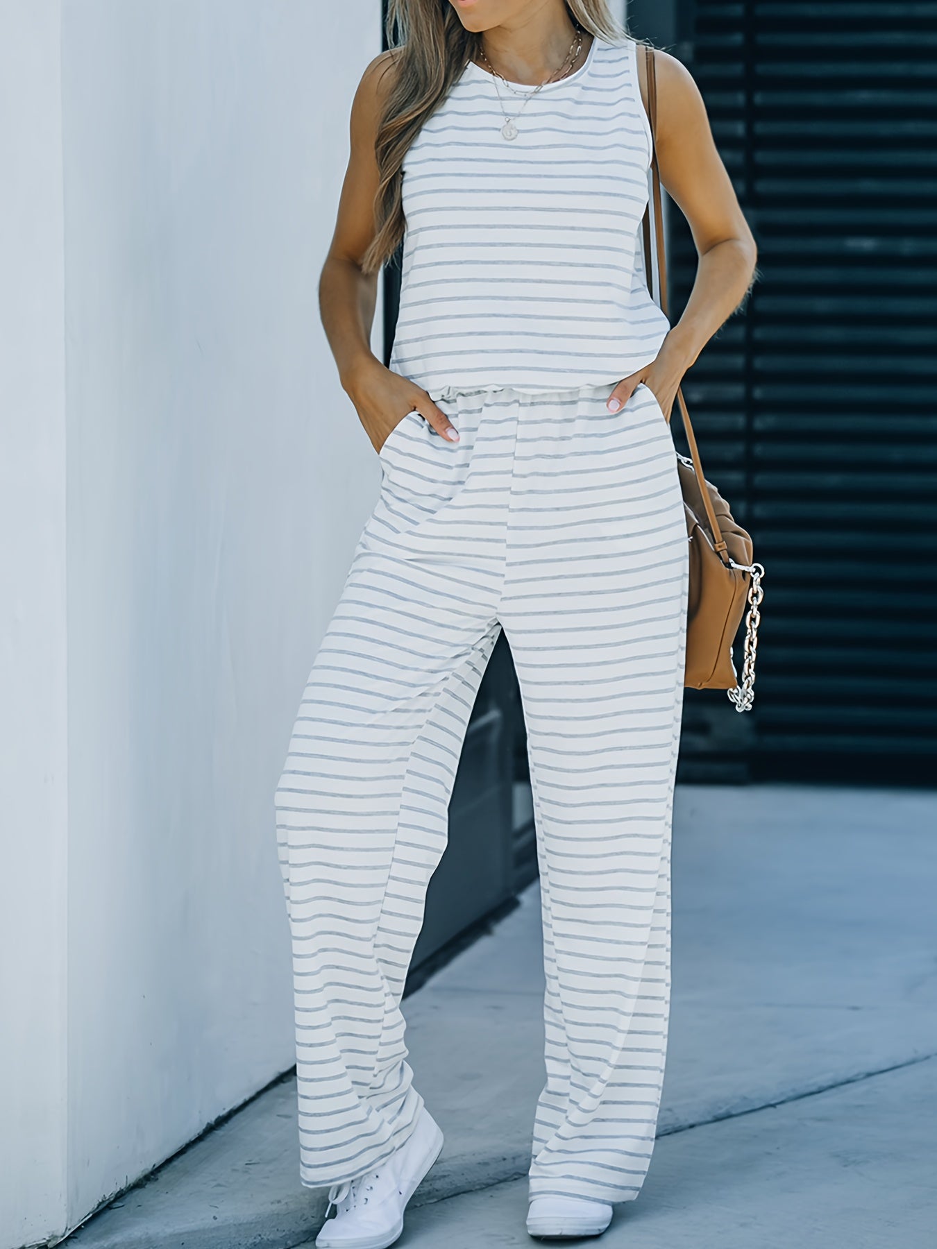 Striped Tank Jumpsuit Sleeveless Casual Jumpsuit