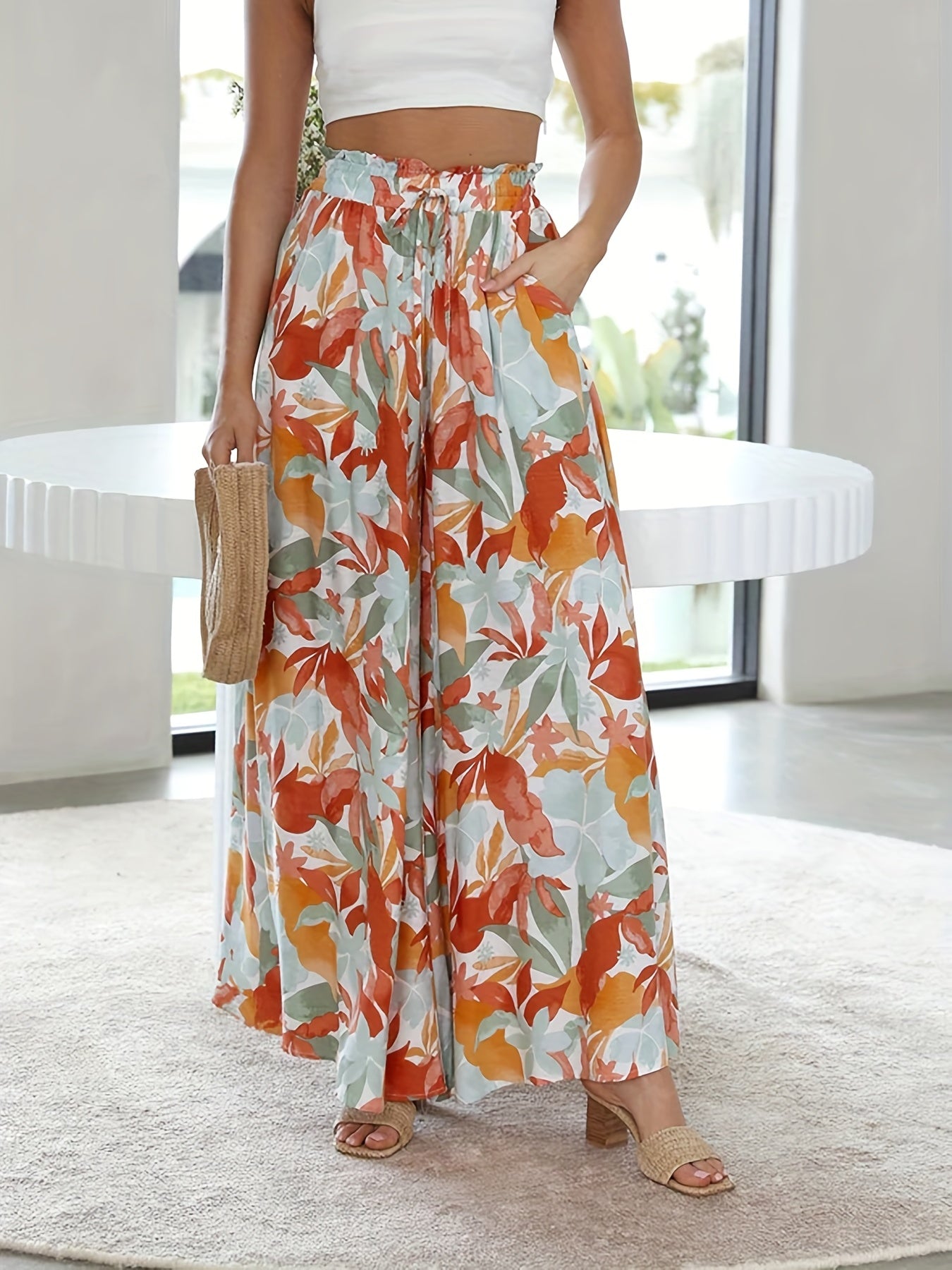 Floral Wide Leg Pants Casual Loose Spring Summer Women's Clothing