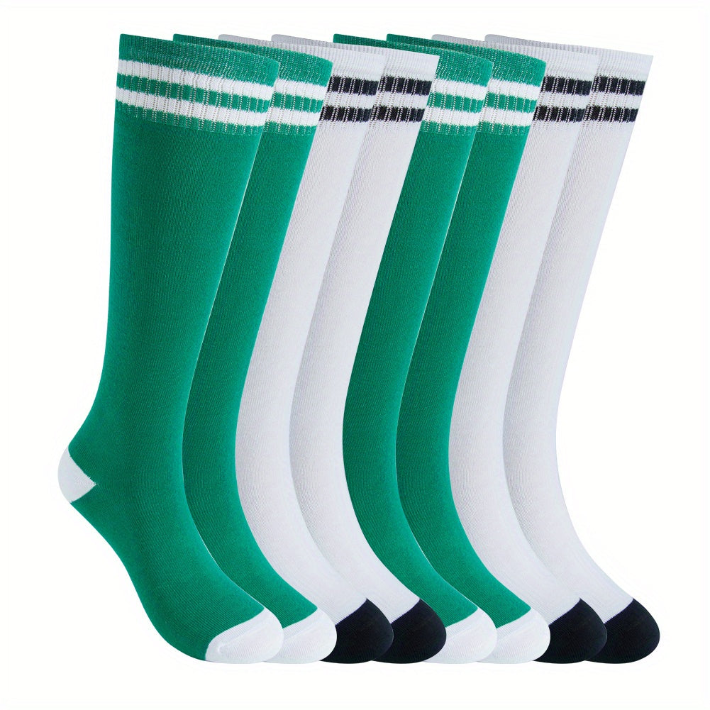 4 Pairs Boys Striped Knee High Socks, Cotton, Breathable, Comfortable