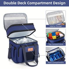 Large Capacity Insulated Leak Proof Lunch Bag with Multiple Compartments