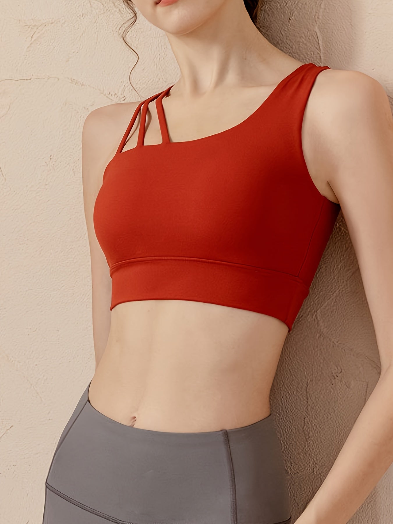 Asymmetrical Neck Sporty Top High Stretch Crop Top