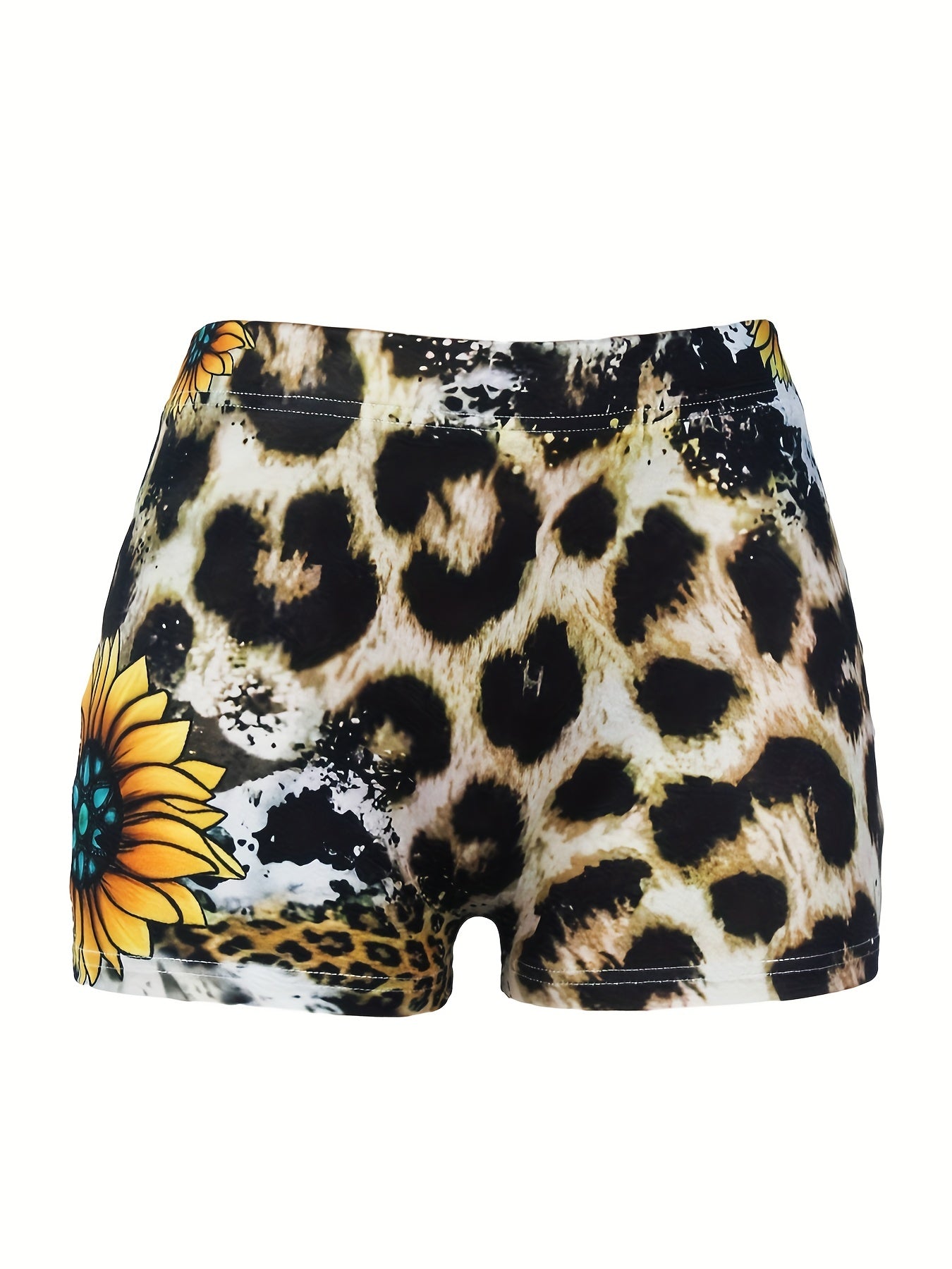 Letter & Leopard Print Skinny Shorts
