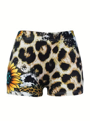 Letter & Leopard Print Skinny Shorts