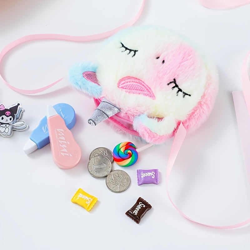 Girls Plush Unicorn Crossbody Bag Coin Purse With Zippers