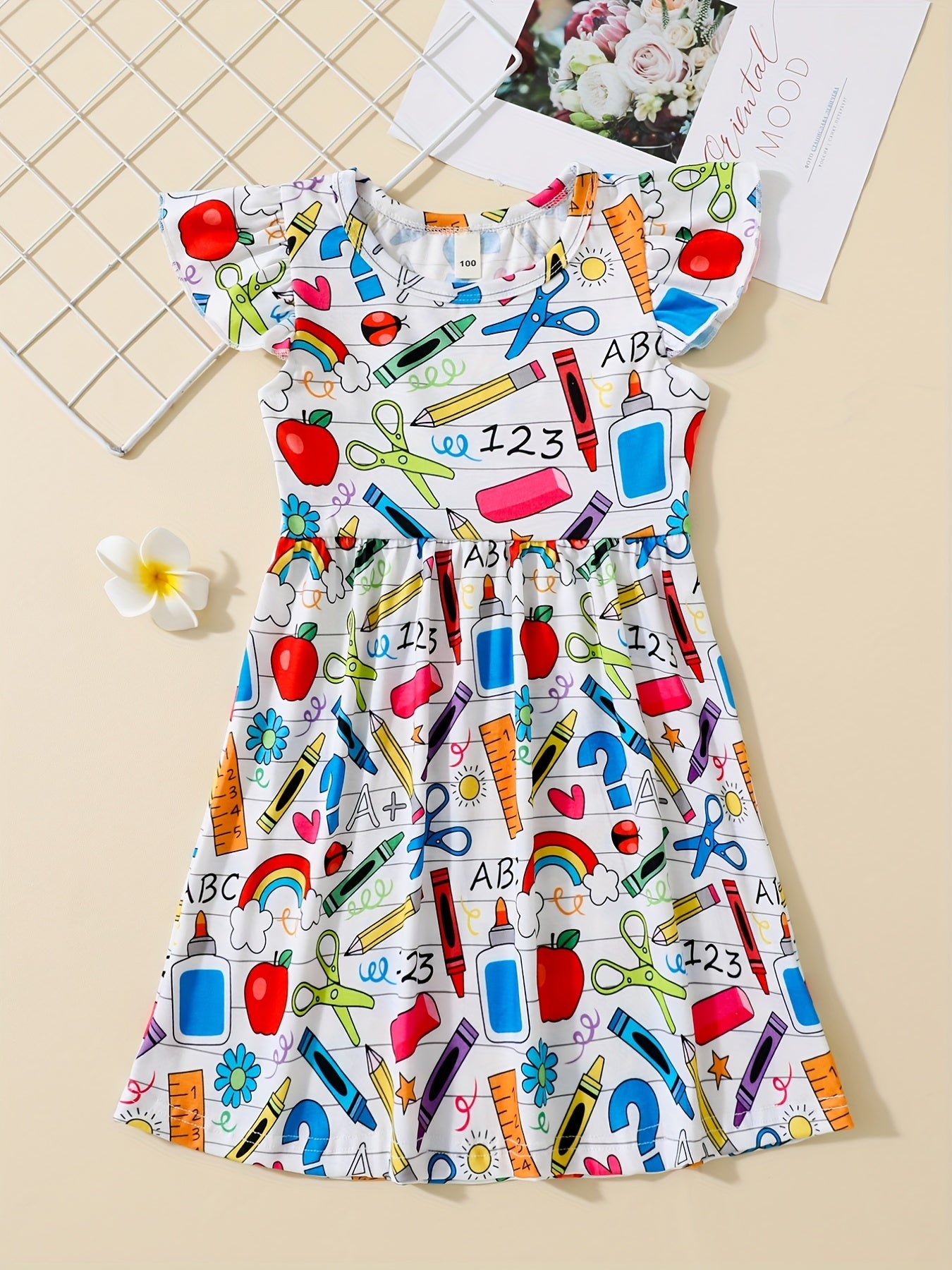 Cartoon Print Skater Dress Girls School Casual A Line Dress