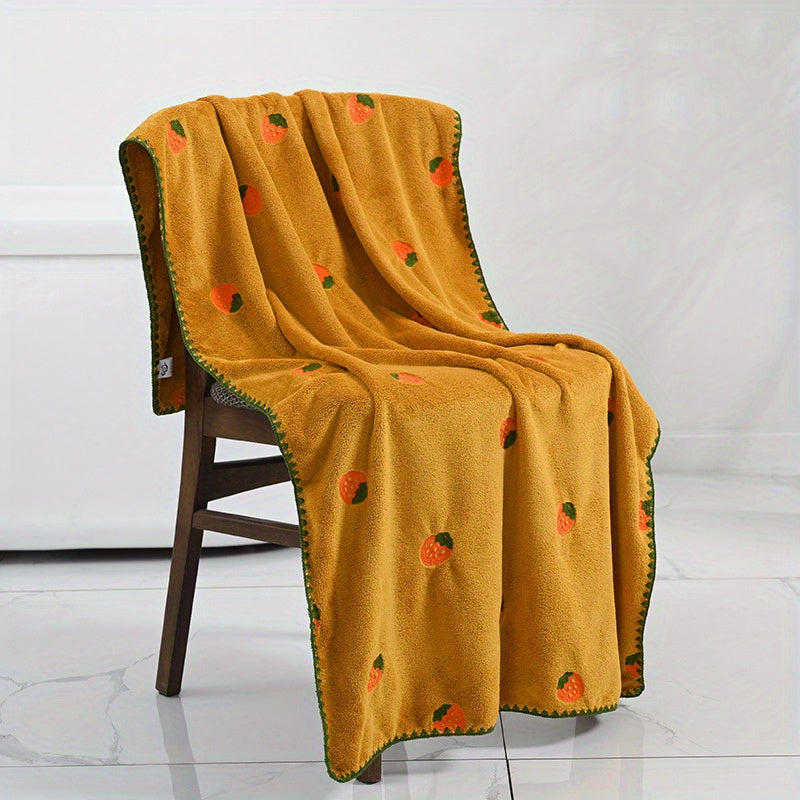 Fruit Embroidered Bath Towel Coral Velvet Soft Absorbent Bathroom Supplies
