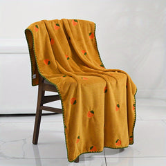 Fruit Embroidered Bath Towel Coral Velvet Soft Absorbent Bathroom Supplies