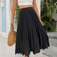 High Waist Pleated Skirt Casual Solid Women's Clothing