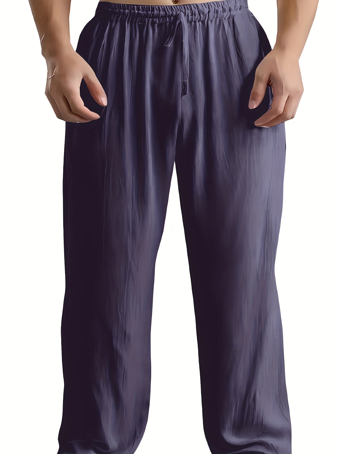 Men's Cotton Linen Wide Leg Beach Pants Drawstring Casual Yoga Trousers