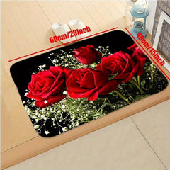 Soft Kitchen Rug Anti Fatigue Rose Flowers Waterproof Non Slip Runner Rug