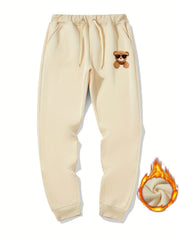 Men's Bear Print Fleece Sweatpants Drawstring Jogger