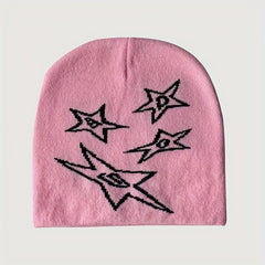 Warm Knit Beanie Hat with Star Pattern