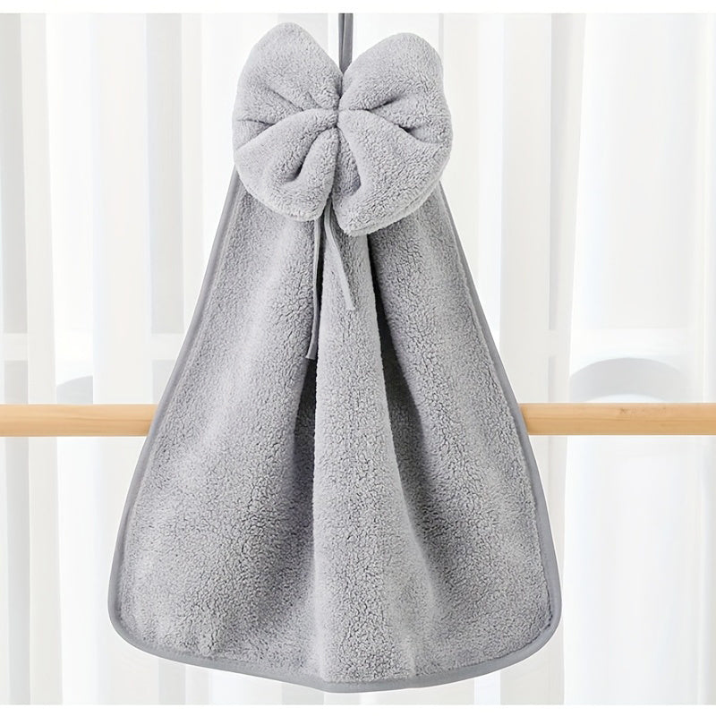 1pc Bowknot Coral Velvet Fingertip Towel Hanging Towel