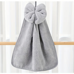 1pc Bowknot Coral Velvet Fingertip Towel Hanging Towel