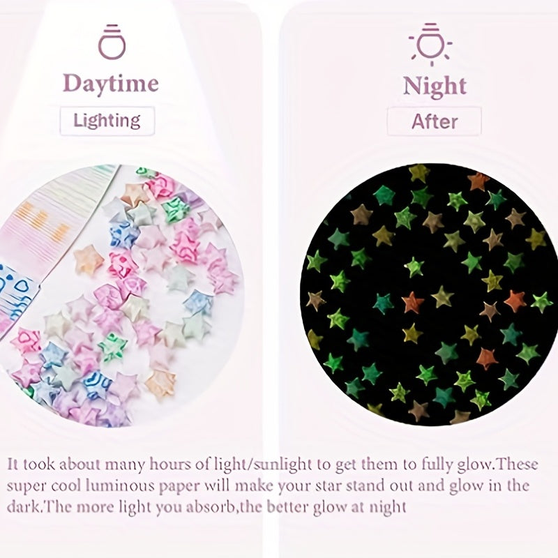 210pcs Luminous Star Origami Paper Strips Heart Pattern Paper Lucky Stars