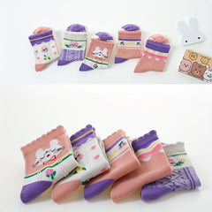 5pairs Girls Bunny Flower Pattern Lace Socks