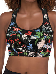 Tropical Print Racer Back Sports Bra
