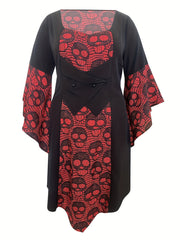 Goth Dress Skull Embroidery Long Sleeve