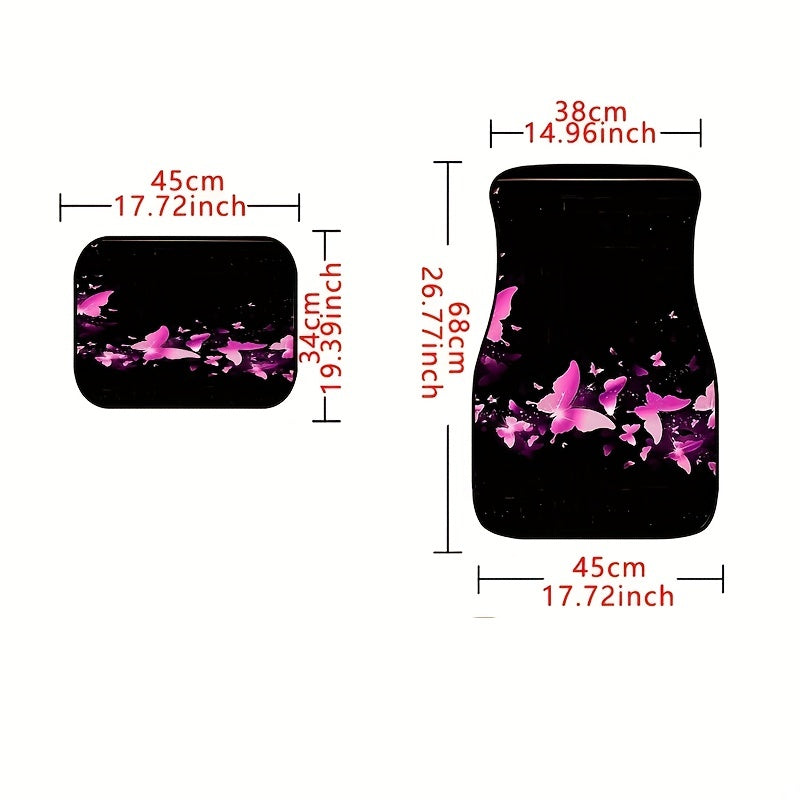 4pcs Butterfly Flower Car Floor Mats Universal Fit Vans Women Pink Mat Halloween