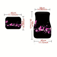 4pcs Butterfly Flower Car Floor Mats Universal Fit Vans Women Pink Mat Halloween