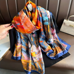 Satin Landscape Printed Scarf Sunscreen Shawl Wrap