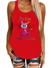 Cartoon Cat Print Tank Top for Women