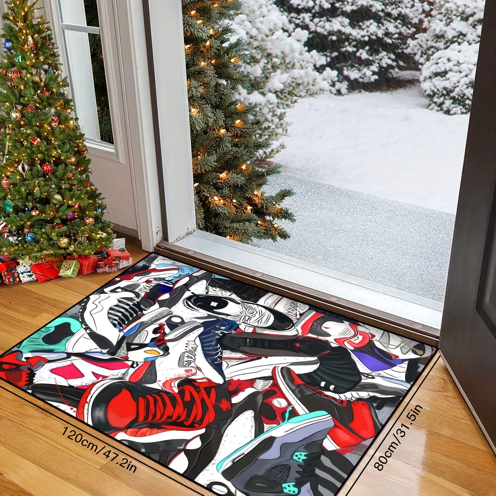 Sports Shoe Doodle Pattern Area Rug Non Slip Indoor Carpet