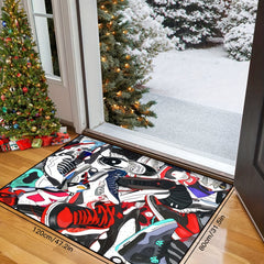 Sports Shoe Doodle Pattern Area Rug Non Slip Indoor Carpet