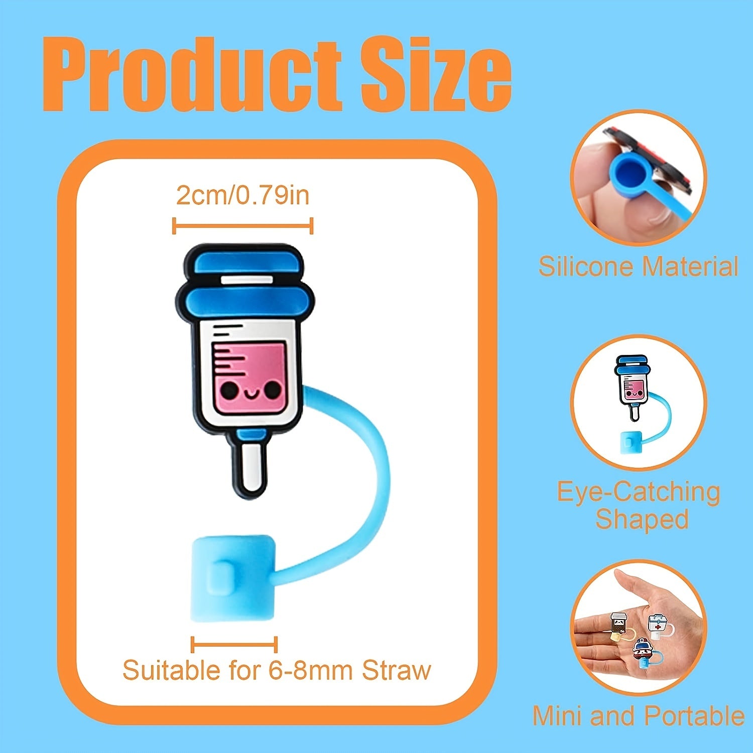 9pcs Silicone Straw Cover Reusable Dustproof Drinking Straw Plug