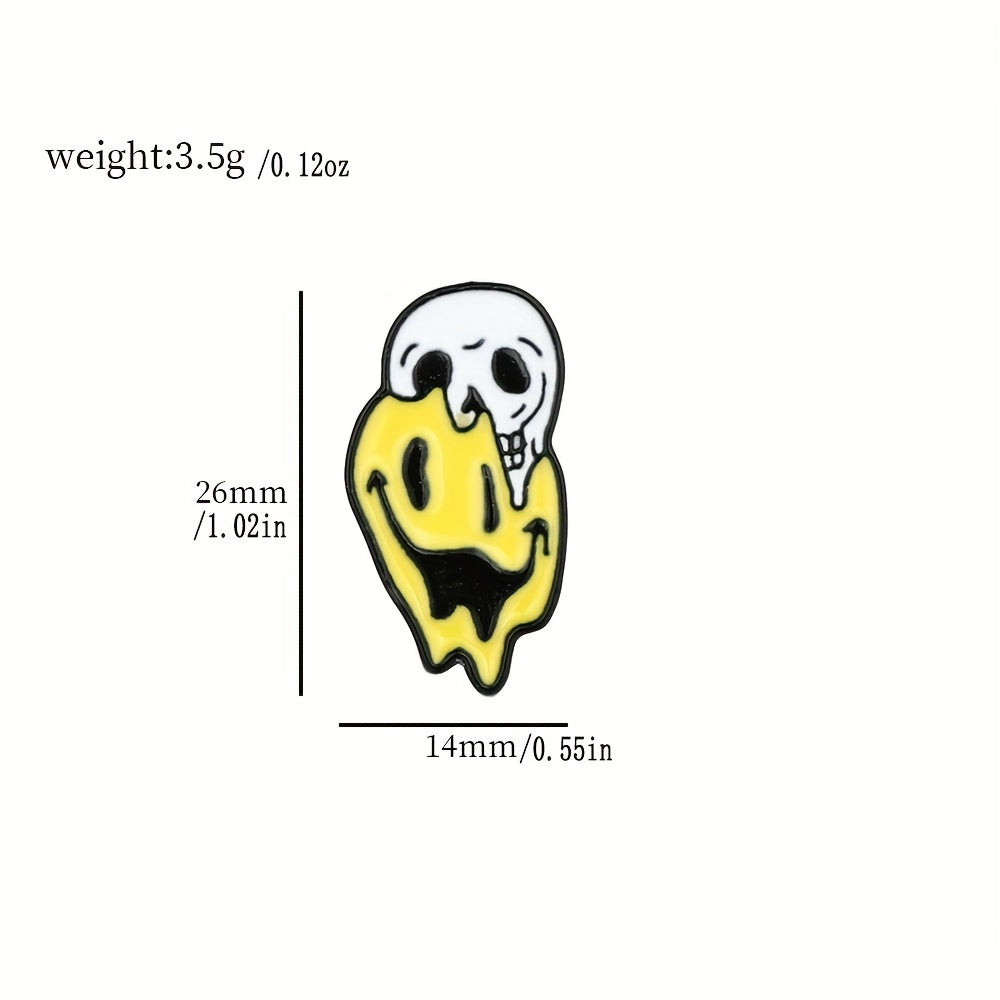 Boys Cartoon Skull Enamel Pin with Funny Smile and Angry Expression