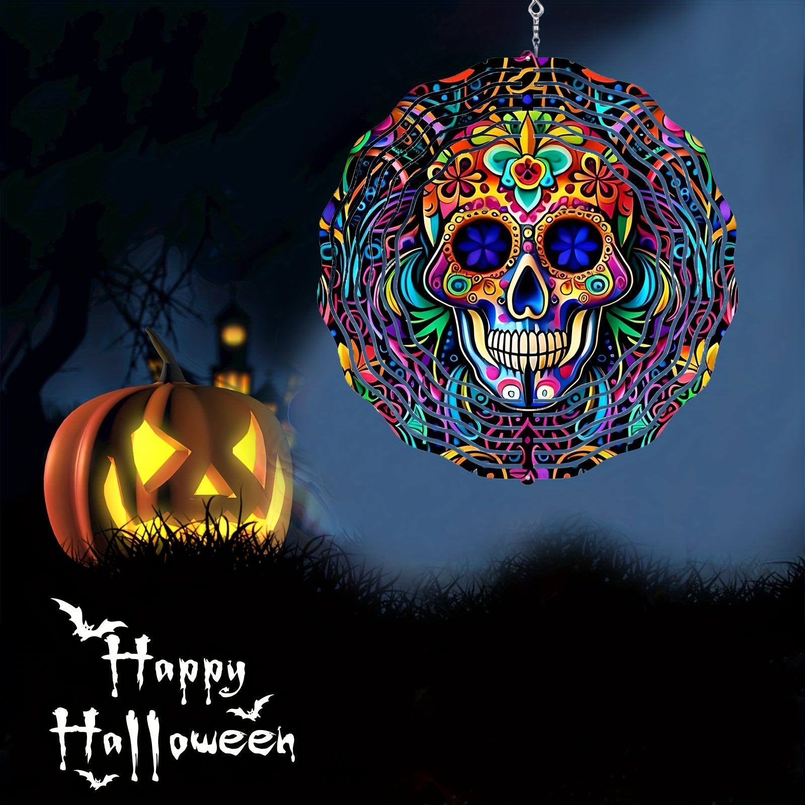 1pc Skeleton 3D Wind Spinner Halloween Outdoor Hanging Spinner Art