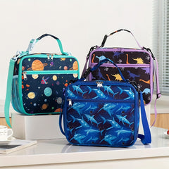 Cartoon Shark Space Crossbody Bag Portable Thermal Bag