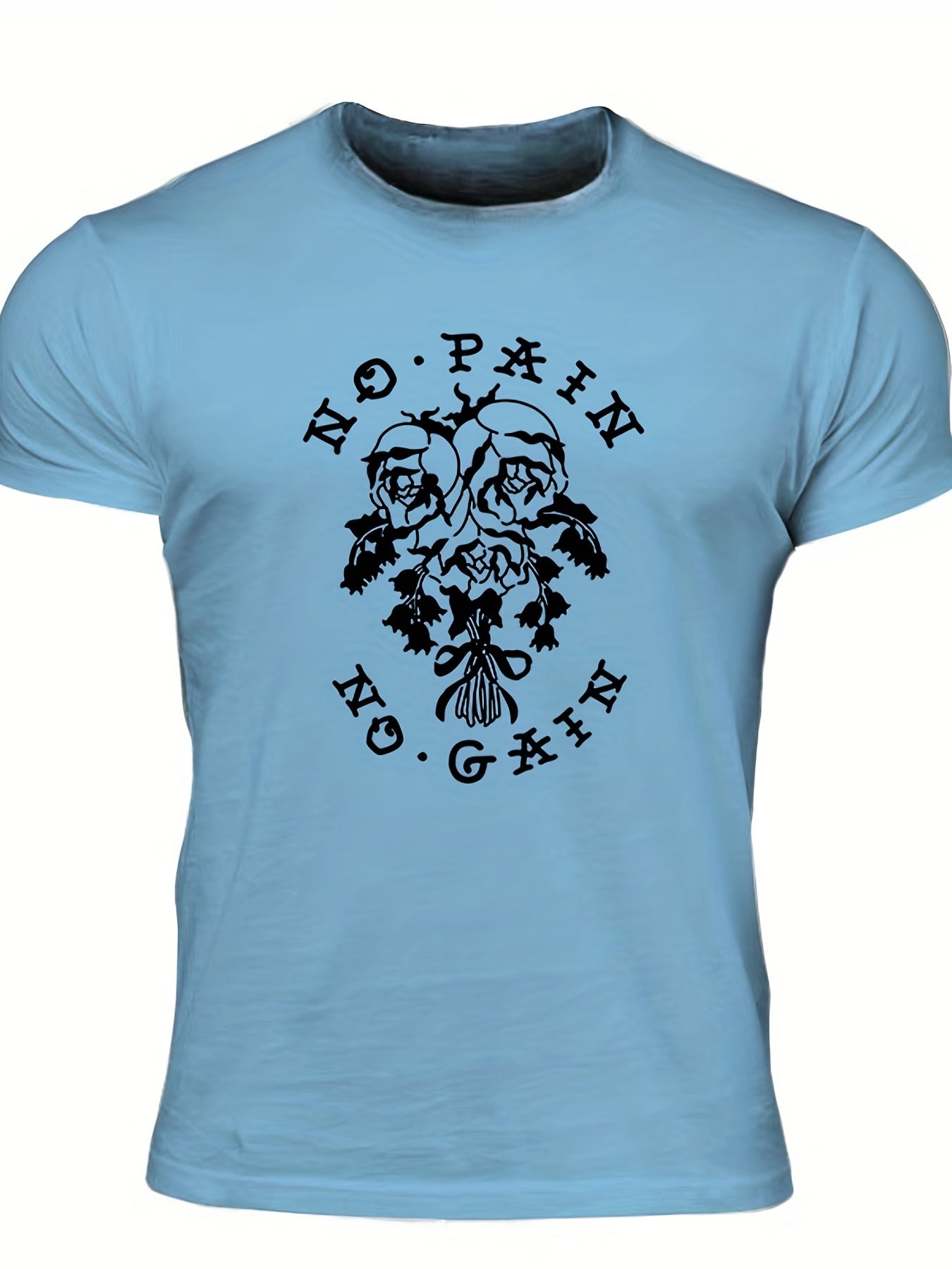 No Pain No Gain Men's Rose Graphic T shirt Crew Neck Tee