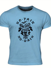No Pain No Gain Men's Rose Graphic T shirt Crew Neck Tee