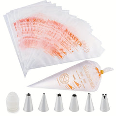 100pc Disposable Pipping Bags with Optional Tips - Pastry Bags and Tips Set