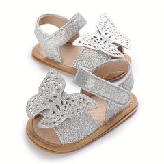 Baby Girls Bowknot Hook And Loop Sandals Lightweight Non Slip Crib Shoes
