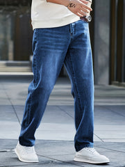 Men's Distressed Denim Pants Loose Fit Straight Leg Jeans