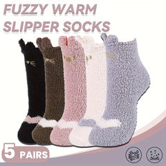 5 Pairs Winter Soft Warm Socks Cozy Fuzzy Socks With Gripper Fluffy Thick