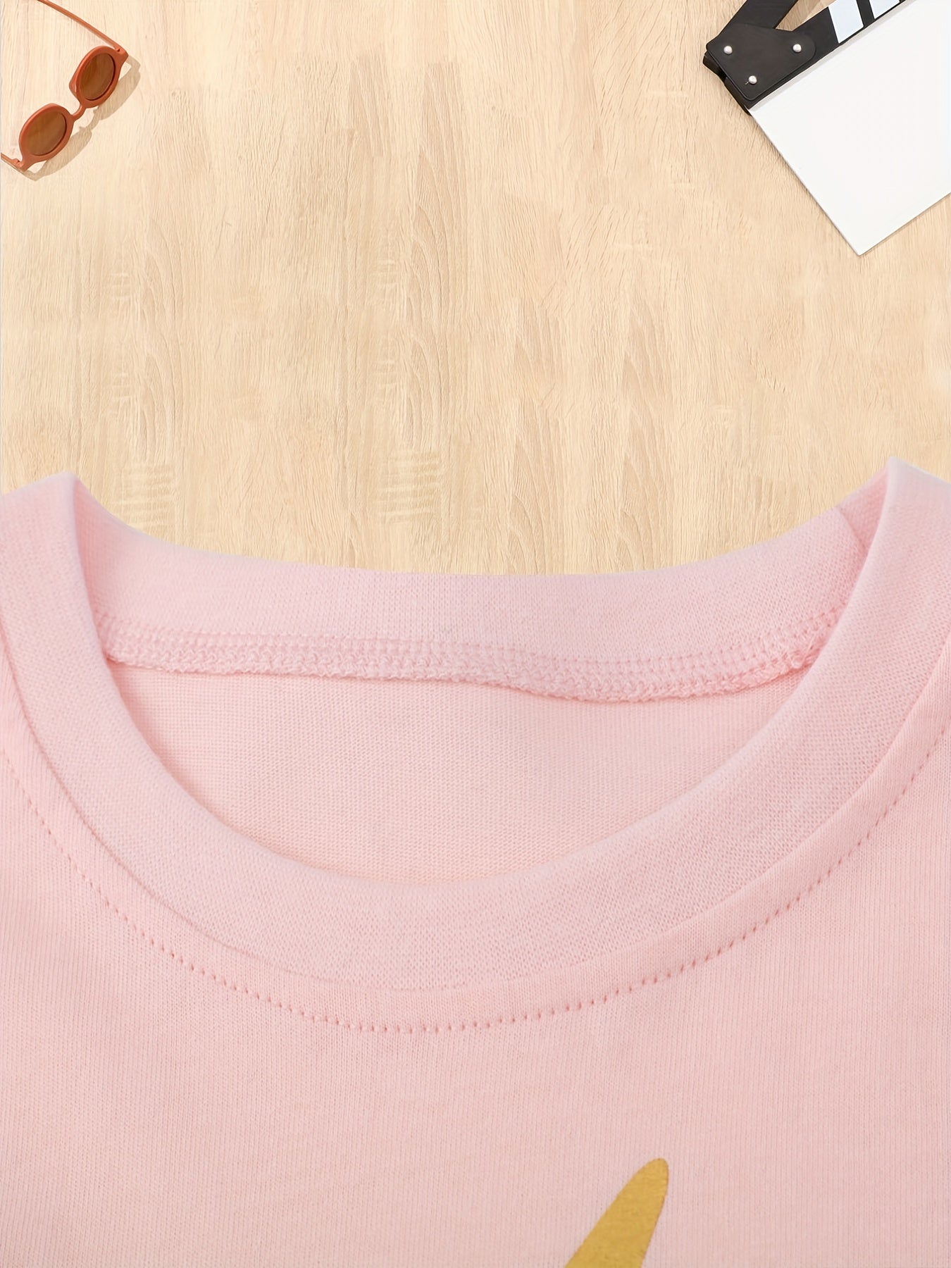 Girls Princess & Unicorn Print T-shirt Comfy Cotton Tops For Sports