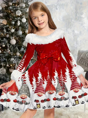 Santa & Reindeer Graphic Christmas Dress Girls