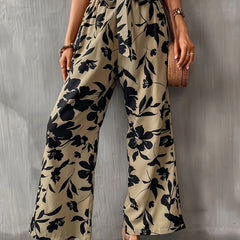 Floral Print Wide Leg Pants with Knot Detail